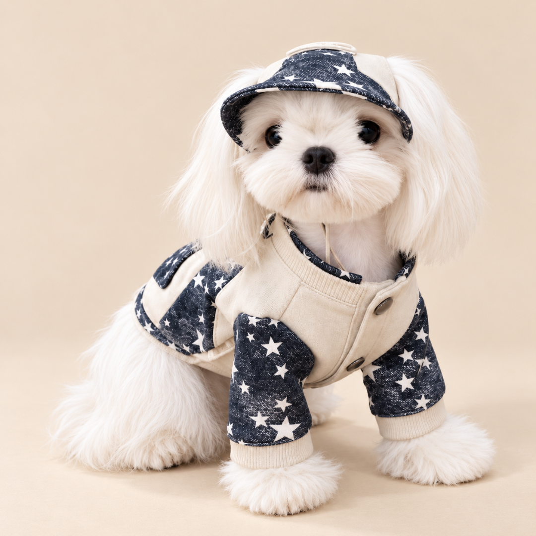 Felpa a Due Zampe con Design a Contrasto Effetto Denim a Stelle