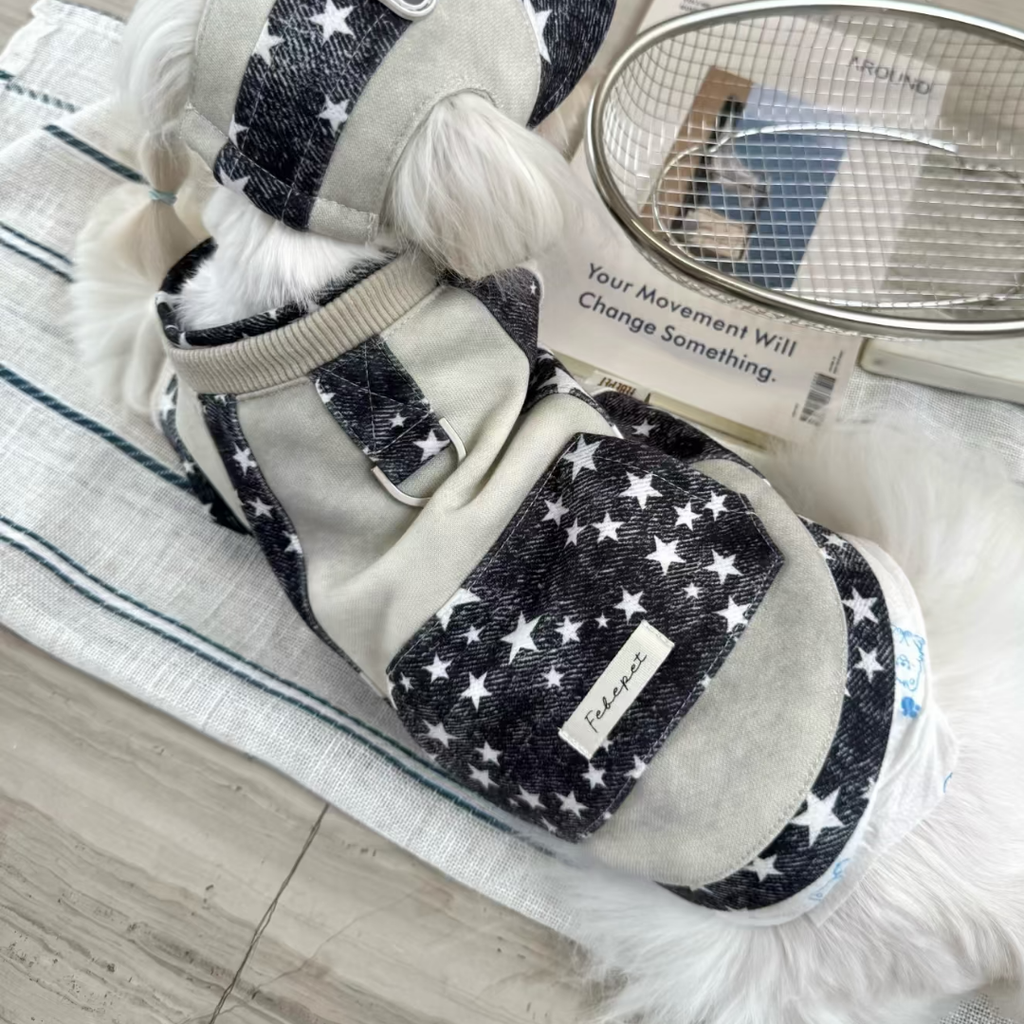 Felpa a Due Zampe con Design a Contrasto Effetto Denim a Stelle