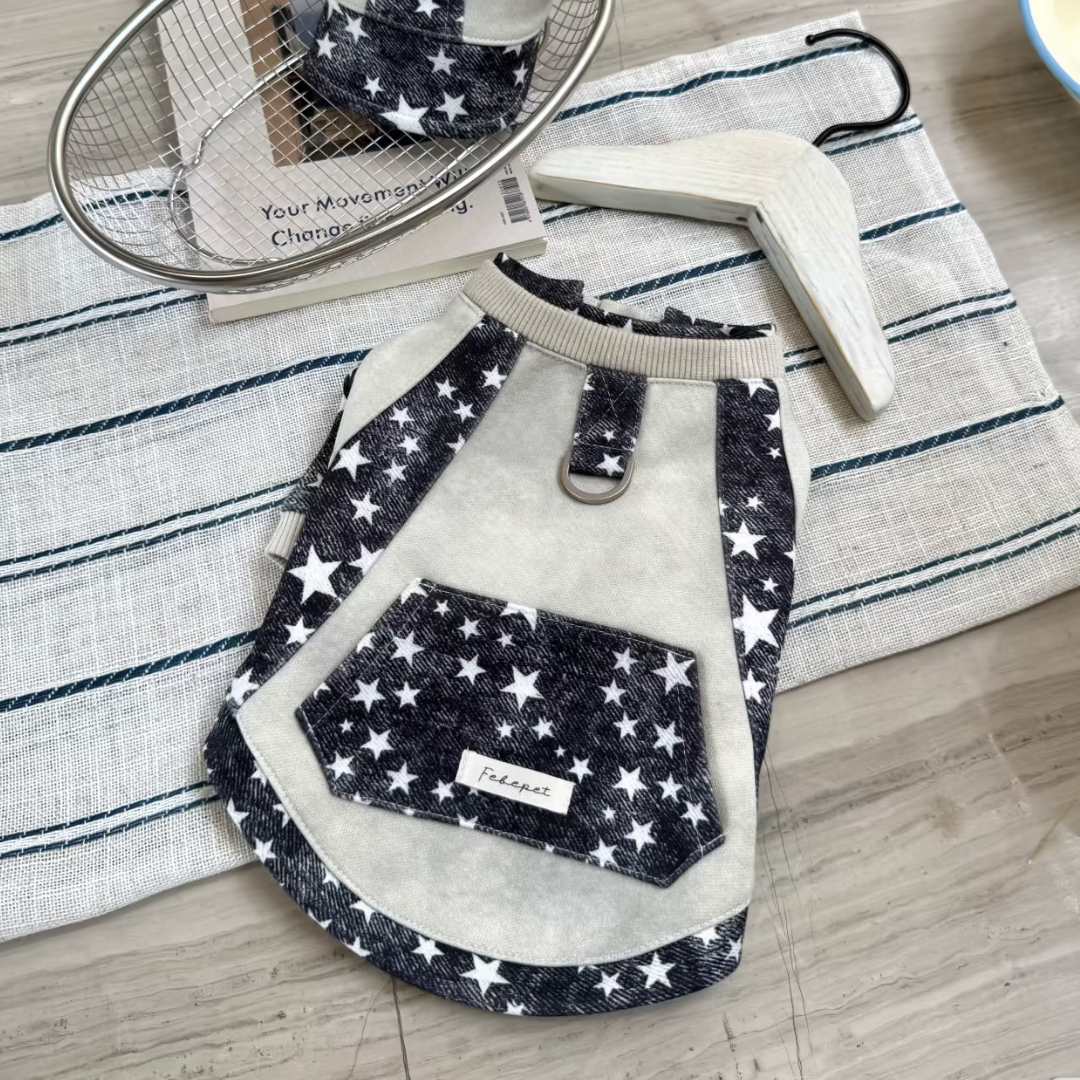 Felpa a Due Zampe con Design a Contrasto Effetto Denim a Stelle