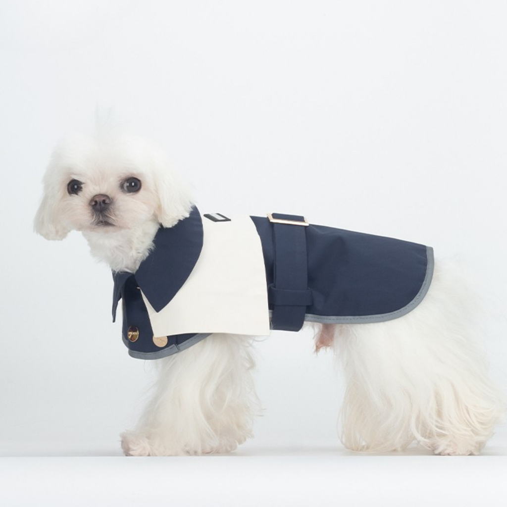 Impermeabile Antivento con Cappuccio Rimovibile Stile Trench Elegante - Blu Profondo