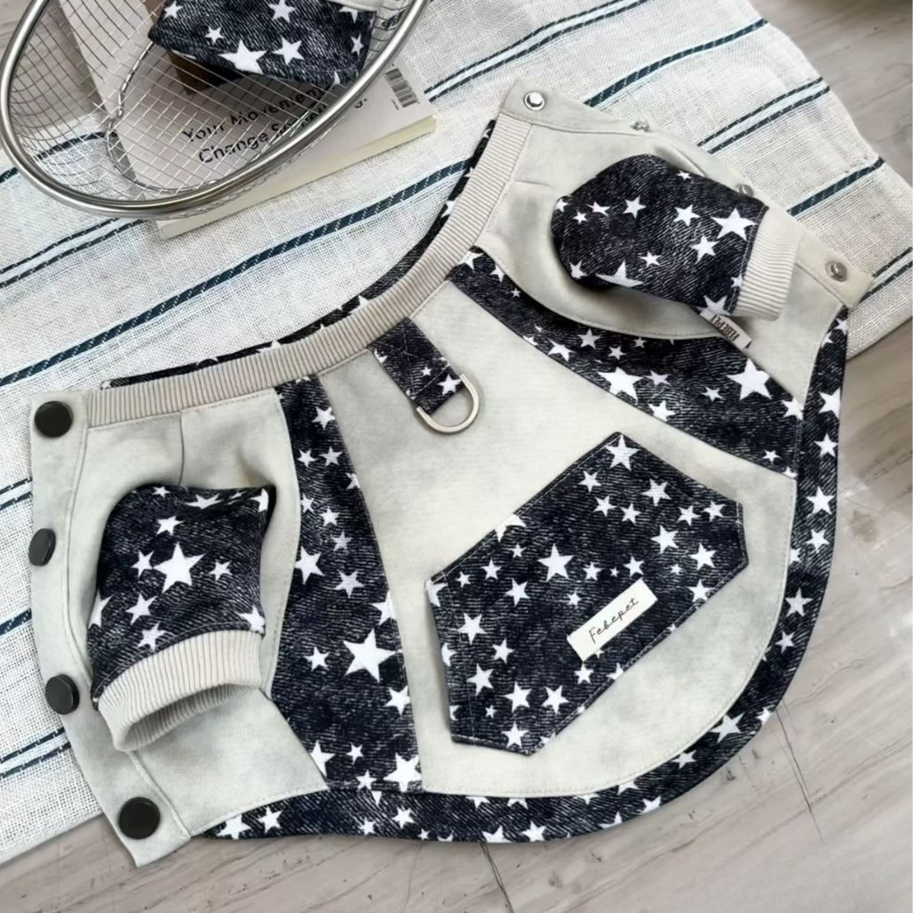 Felpa a Due Zampe con Design a Contrasto Effetto Denim a Stelle