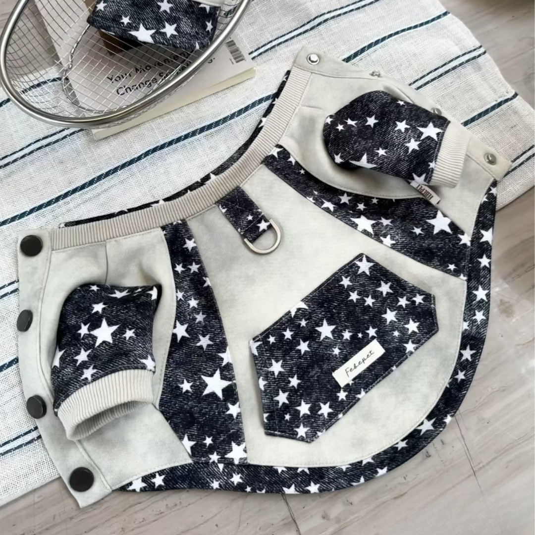 Felpa a Due Zampe con Design a Contrasto Effetto Denim a Stelle