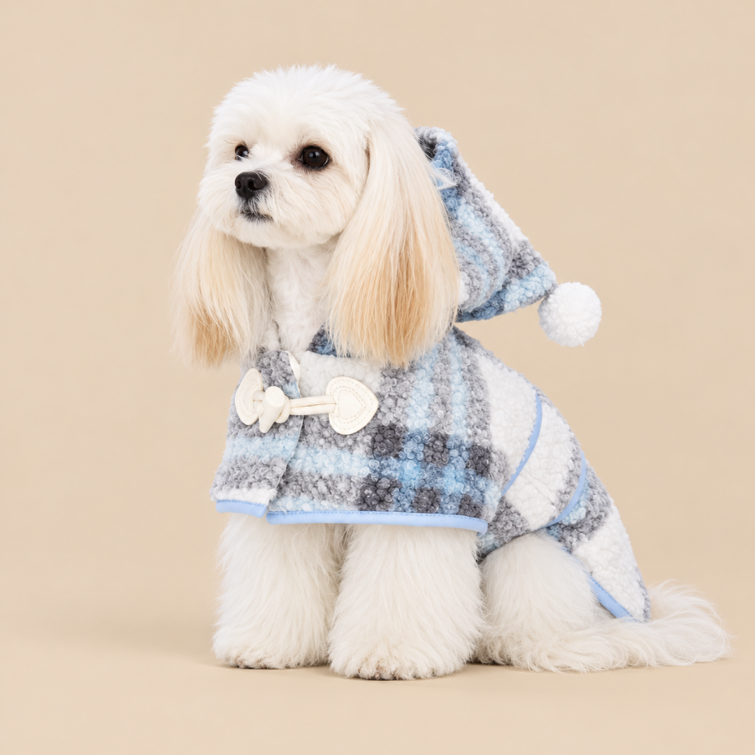 Mantellina Invernale Imbottita con Cappuccio – Fantasia Tartan Azzurra
