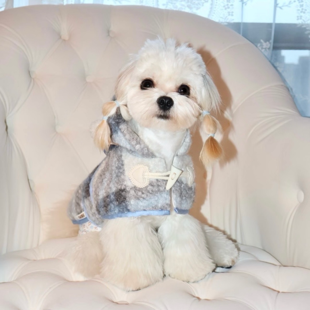 Mantellina Invernale Imbottita con Cappuccio – Fantasia Tartan Azzurra