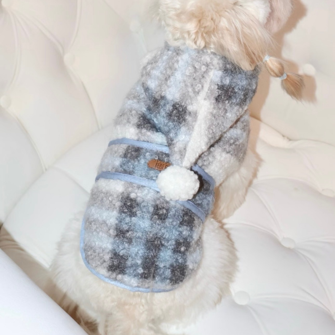 Mantellina Invernale Imbottita con Cappuccio – Fantasia Tartan Azzurra