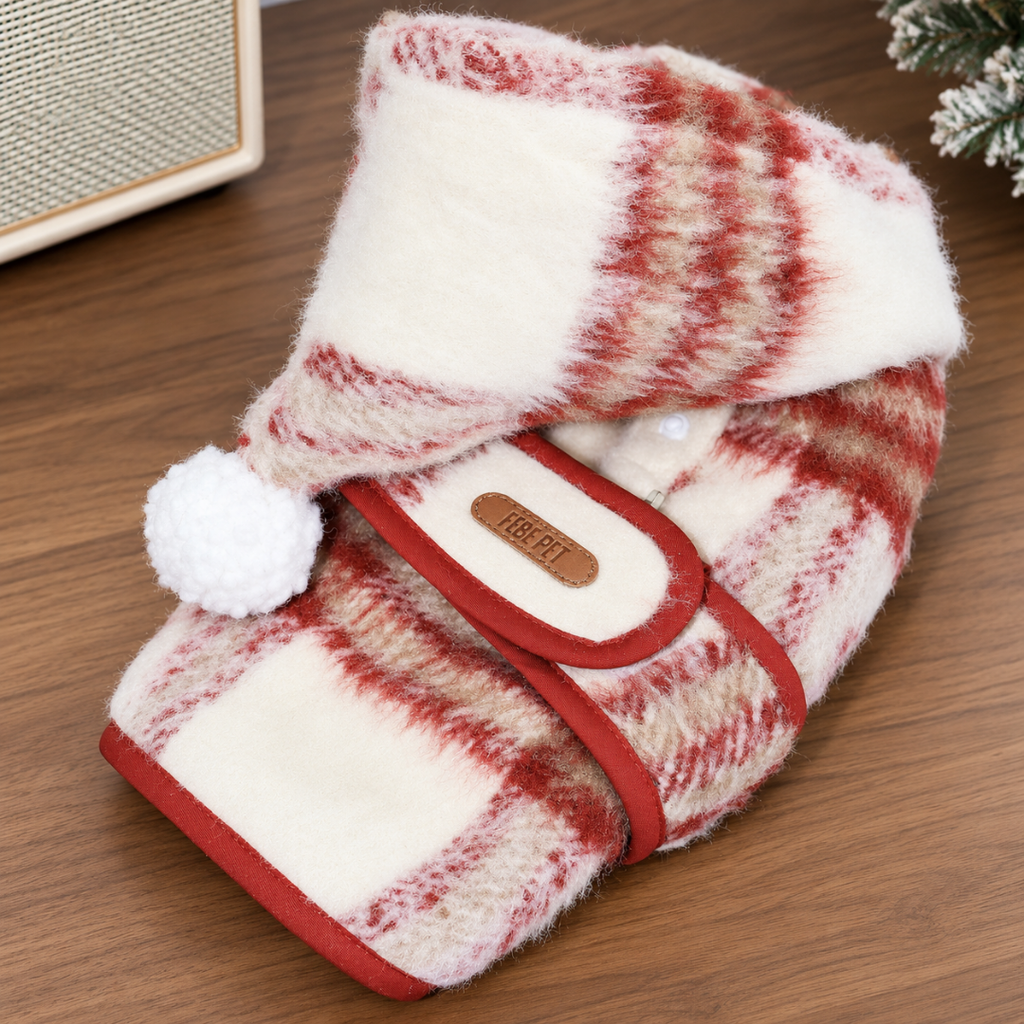 Mantellina Invernale Imbottita con Cappuccio – Fantasia Tartan Rossa