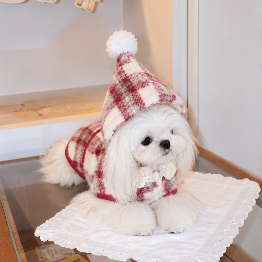 Mantellina Invernale Imbottita con Cappuccio – Fantasia Tartan Rossa