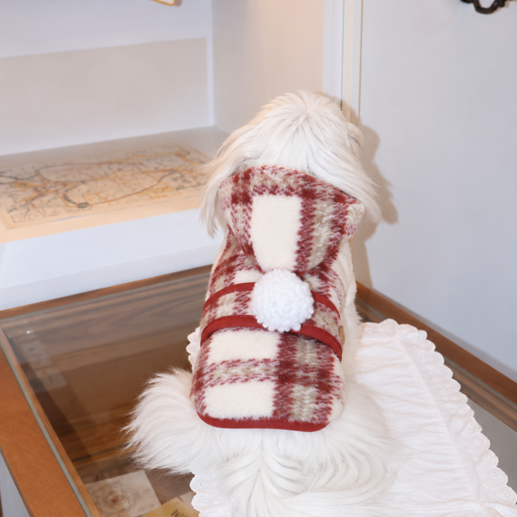 Mantellina Invernale Imbottita con Cappuccio – Fantasia Tartan Rossa