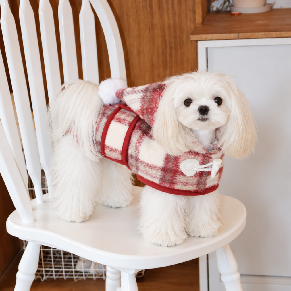 Mantellina Invernale Imbottita con Cappuccio – Fantasia Tartan Rossa
