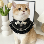 Bandana in Tweed Nero con Fiocco Perle Rouches da Principessa Elegante