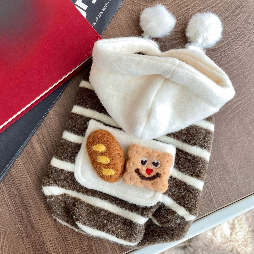 Felpa Gilet con Cappuccio con Tasca Decorazione in Feltro a Forma di Biscotto