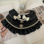 Bandana in Tweed Nero con Fiocco Perle Rouches da Principessa Elegante