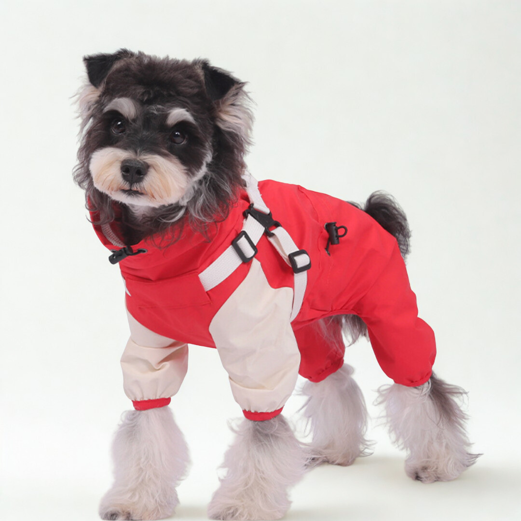 Impermeabile a Quattro Zampe per Cani con Cappuccio Rimovibile Giacca Outdoor Antivento