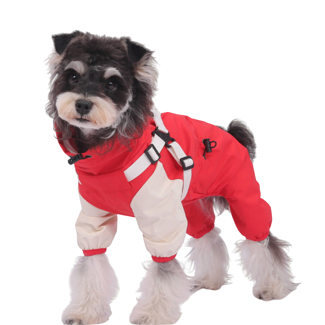 Impermeabile a Quattro Zampe per Cani con Cappuccio Rimovibile Giacca Outdoor Antivento