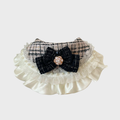 Bandana in Tweed Bianco con Fiocco Perle Rouches da Principessa Elegante