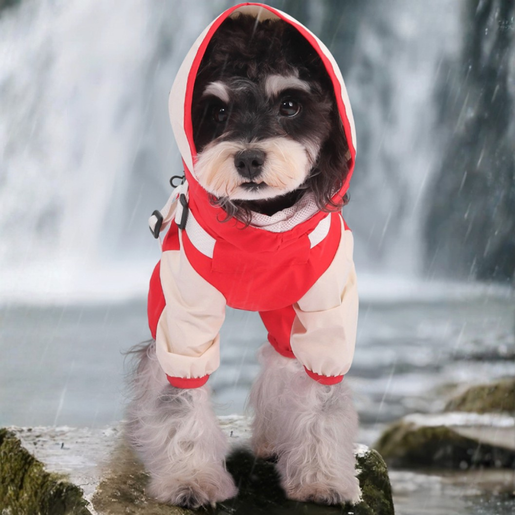 Impermeabile a Quattro Zampe per Cani con Cappuccio Rimovibile Giacca Outdoor Antivento