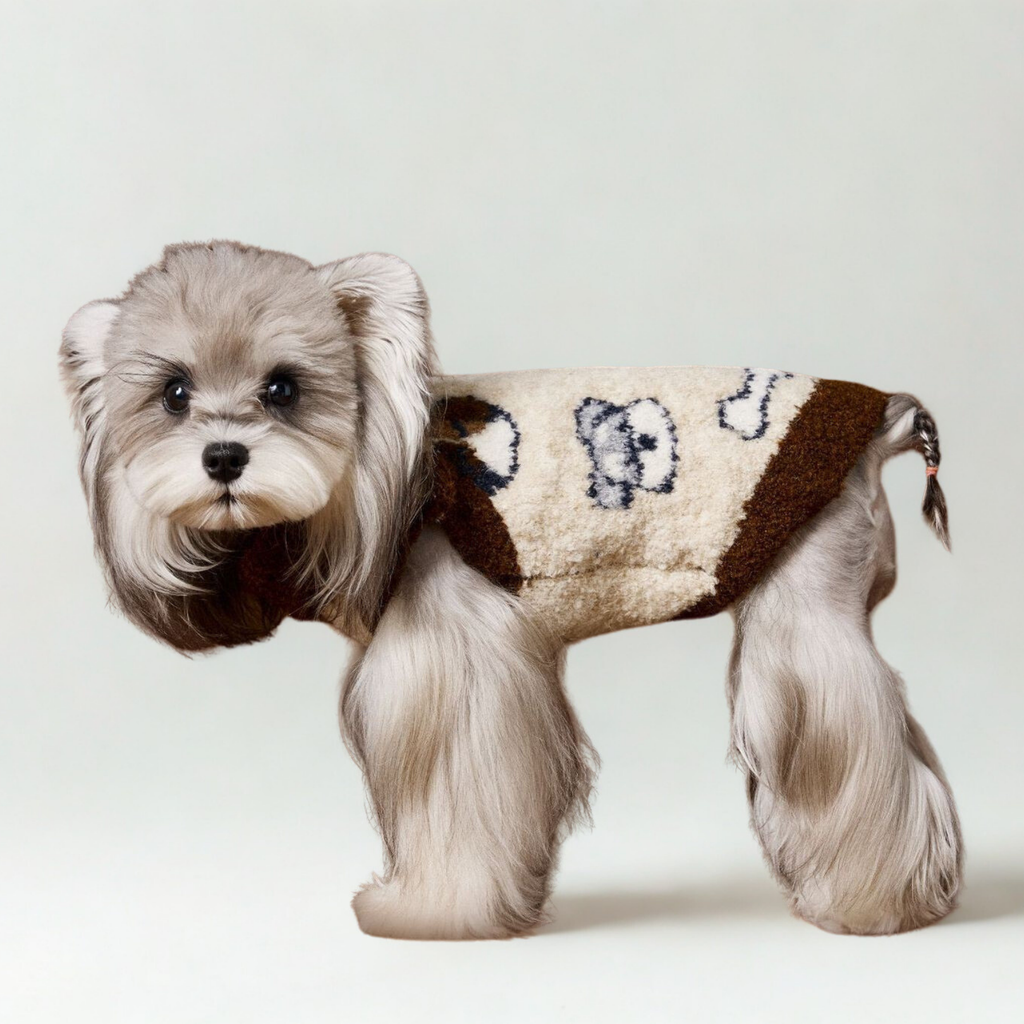 Maglioncino Gilet con Collo Alto Reversibile Stampa Cagnolini 10% Lana