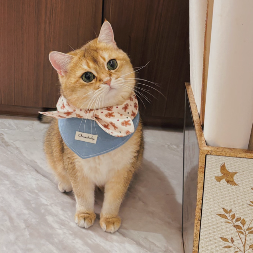 Bandana Triangolare in Denim con Fiocco a Fantasia Omino di Pan di Zenzero