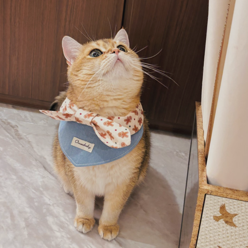 Bandana Triangolare in Denim con Fiocco a Fantasia Omino di Pan di Zenzero