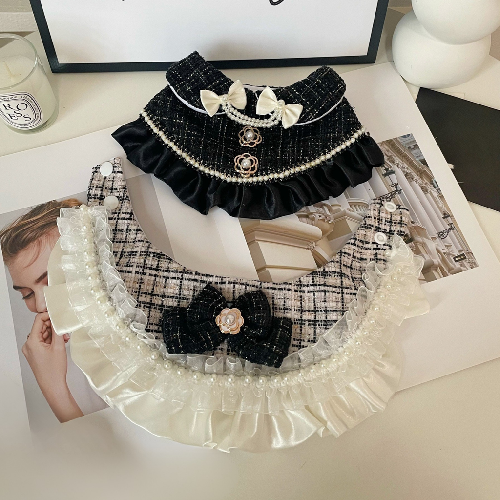 Bandana in Tweed Bianco con Fiocco Perle Rouches da Principessa Elegante