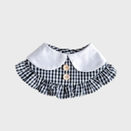Bandana a Quadri Bianco Nero con Colletto Peter Pan Bottoni Rouches