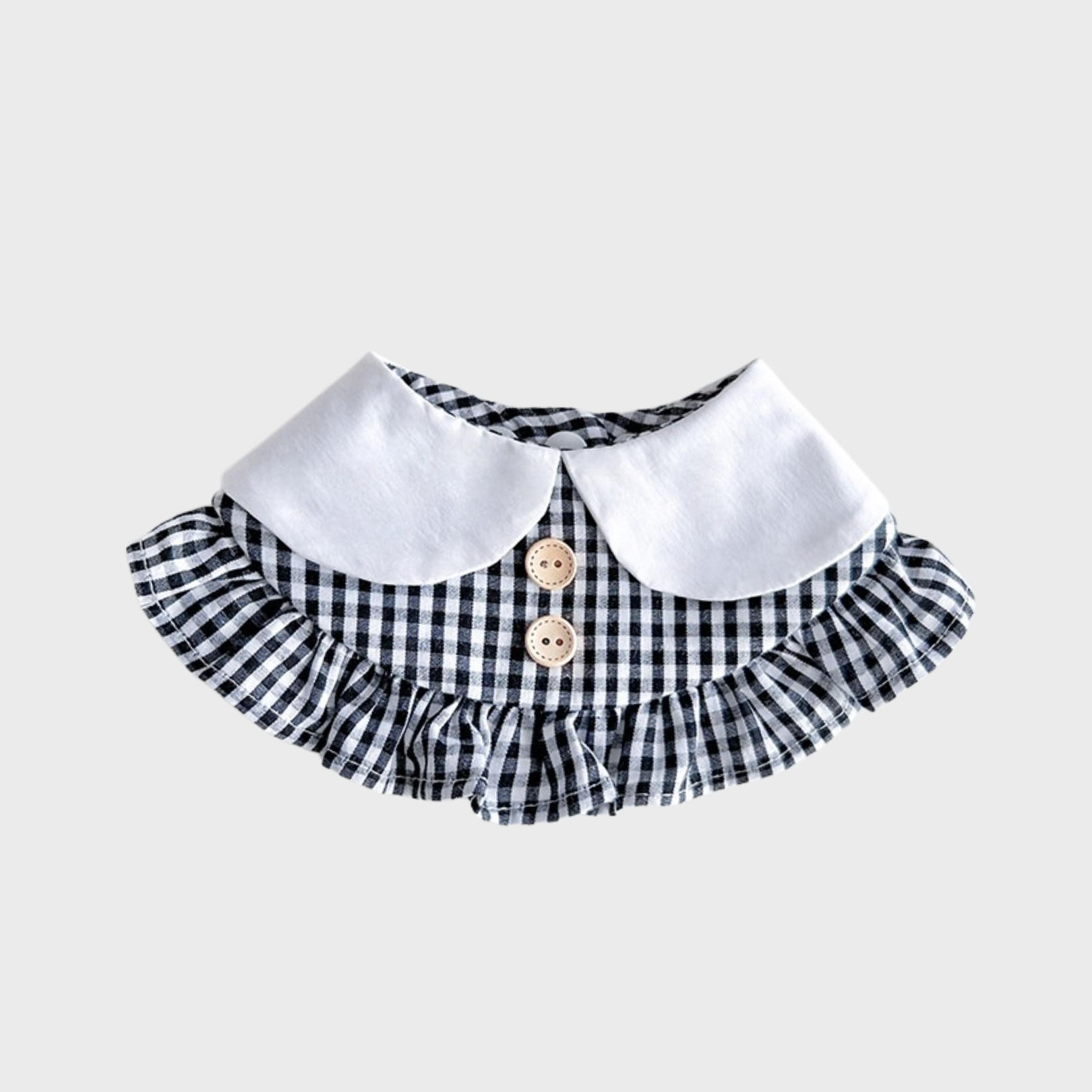 Bandana a Quadri Bianco Nero con Colletto Peter Pan Bottoni Rouches