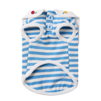 Maglietta Gilet in Cotone a Righe Blu e Bianche con Colletto alla Marinara Ricamo Ciliegie