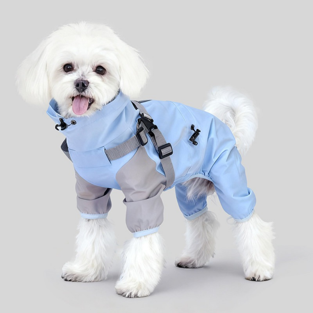 Impermeabile a Quattro Zampe per Cani con Cappuccio Rimovibile Giacca Outdoor Antivento