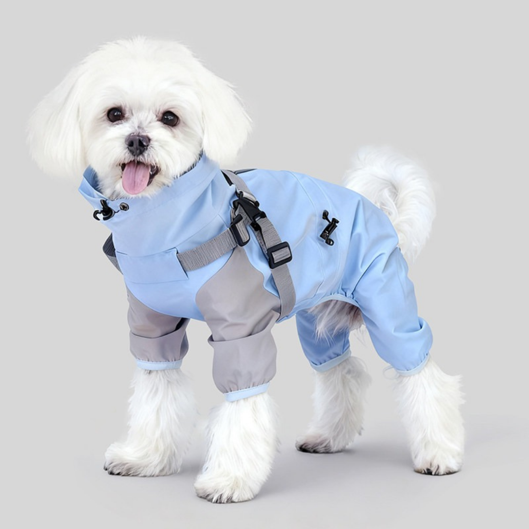 Impermeabile a Quattro Zampe per Cani con Cappuccio Rimovibile Giacca Outdoor Antivento