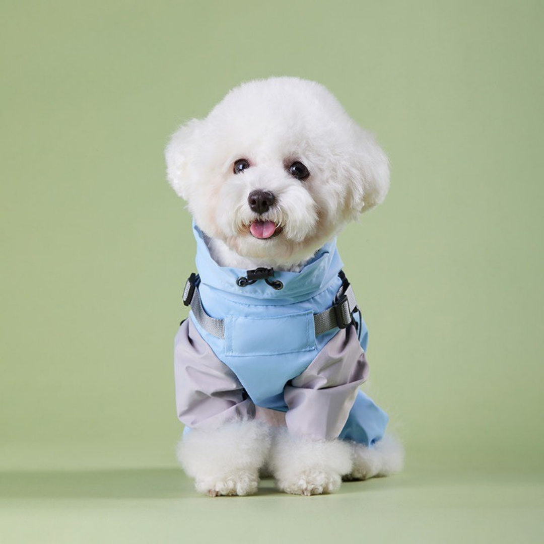 Impermeabile a Quattro Zampe per Cani con Cappuccio Rimovibile Giacca Outdoor Antivento