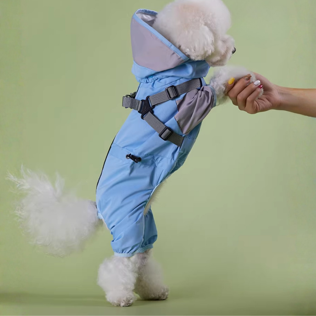 Impermeabile a Quattro Zampe per Cani con Cappuccio Rimovibile Giacca Outdoor Antivento