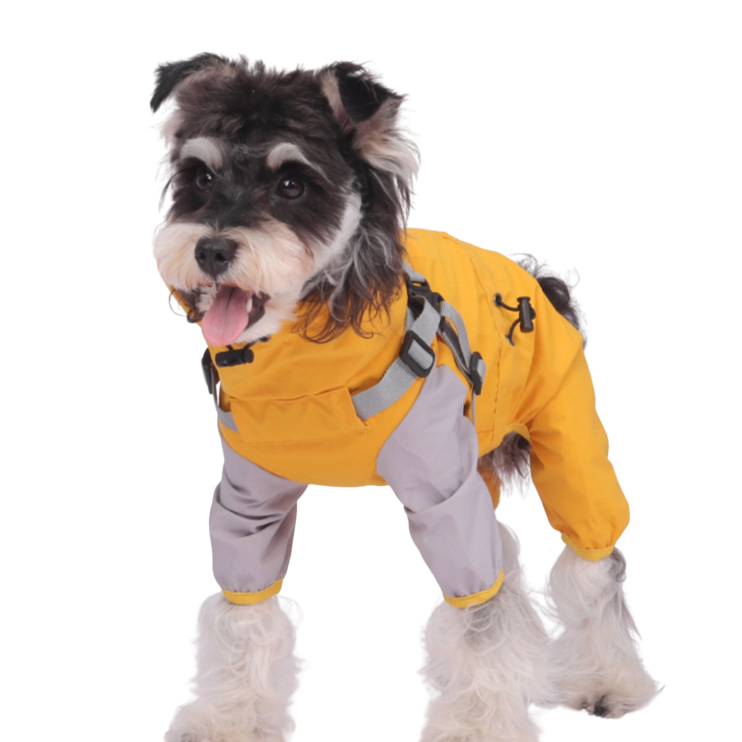 Impermeabile a Quattro Zampe per Cani con Cappuccio Rimovibile Giacca Outdoor Antivento