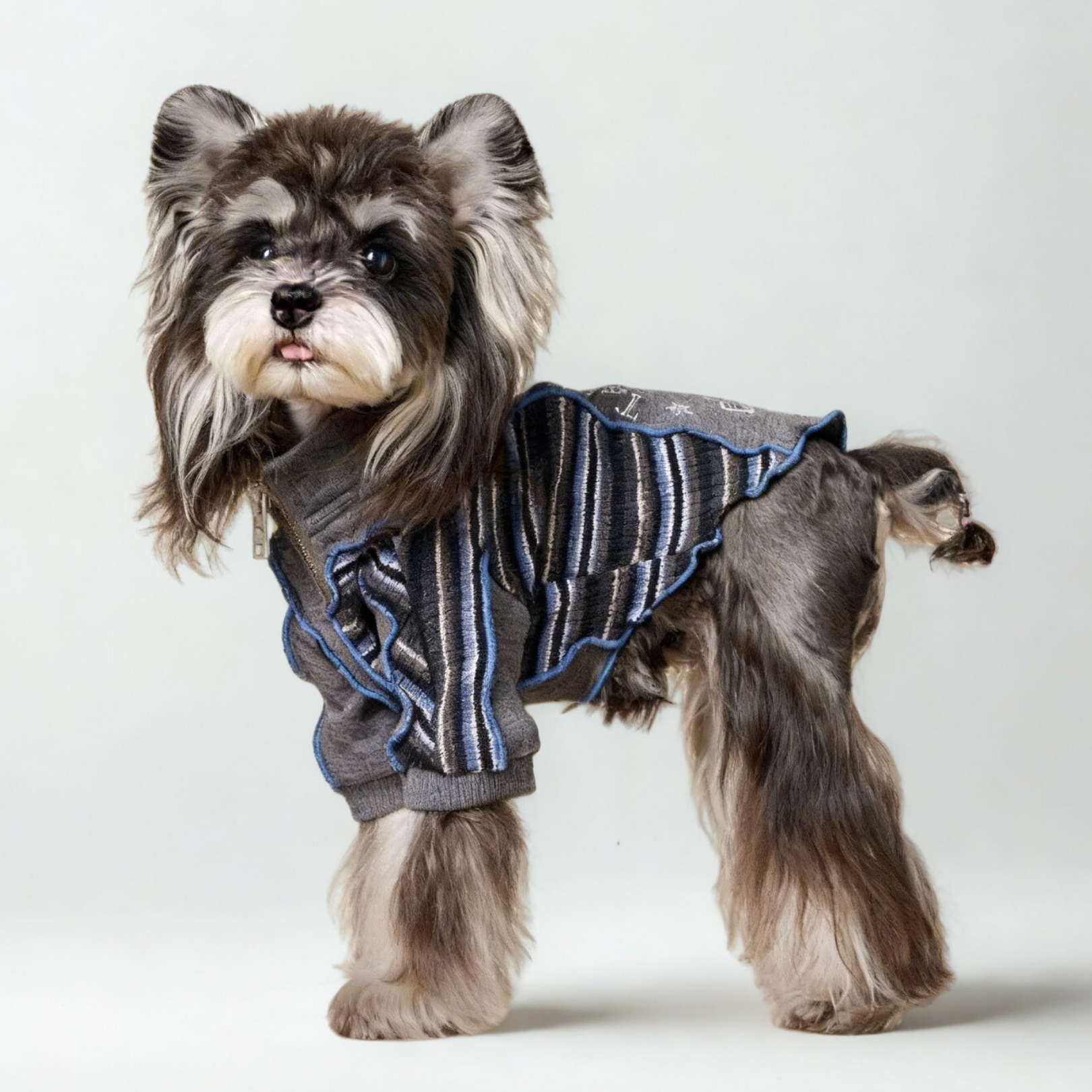 Felpa a Due Zampe con Collo Alto e Mezza Zip Design Patchwork con Stampa Cagnolino
