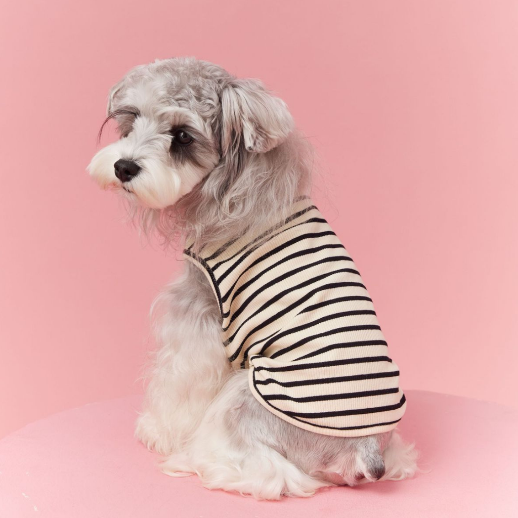 Maglietta Gilet a Righe Bianco e Nero con Ricamo Ciliegia