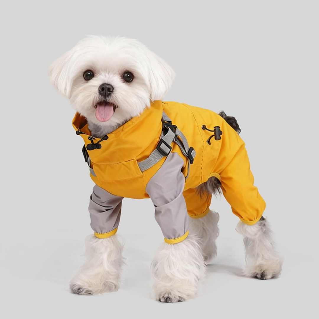 Impermeabile a Quattro Zampe per Cani con Cappuccio Rimovibile Giacca Outdoor Antivento