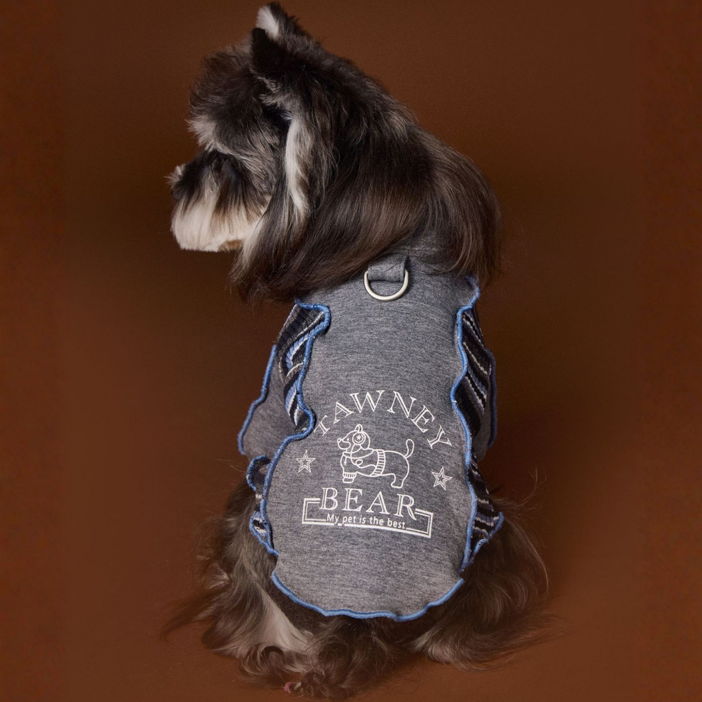 Felpa a Due Zampe con Collo Alto e Mezza Zip Design Patchwork con Stampa Cagnolino