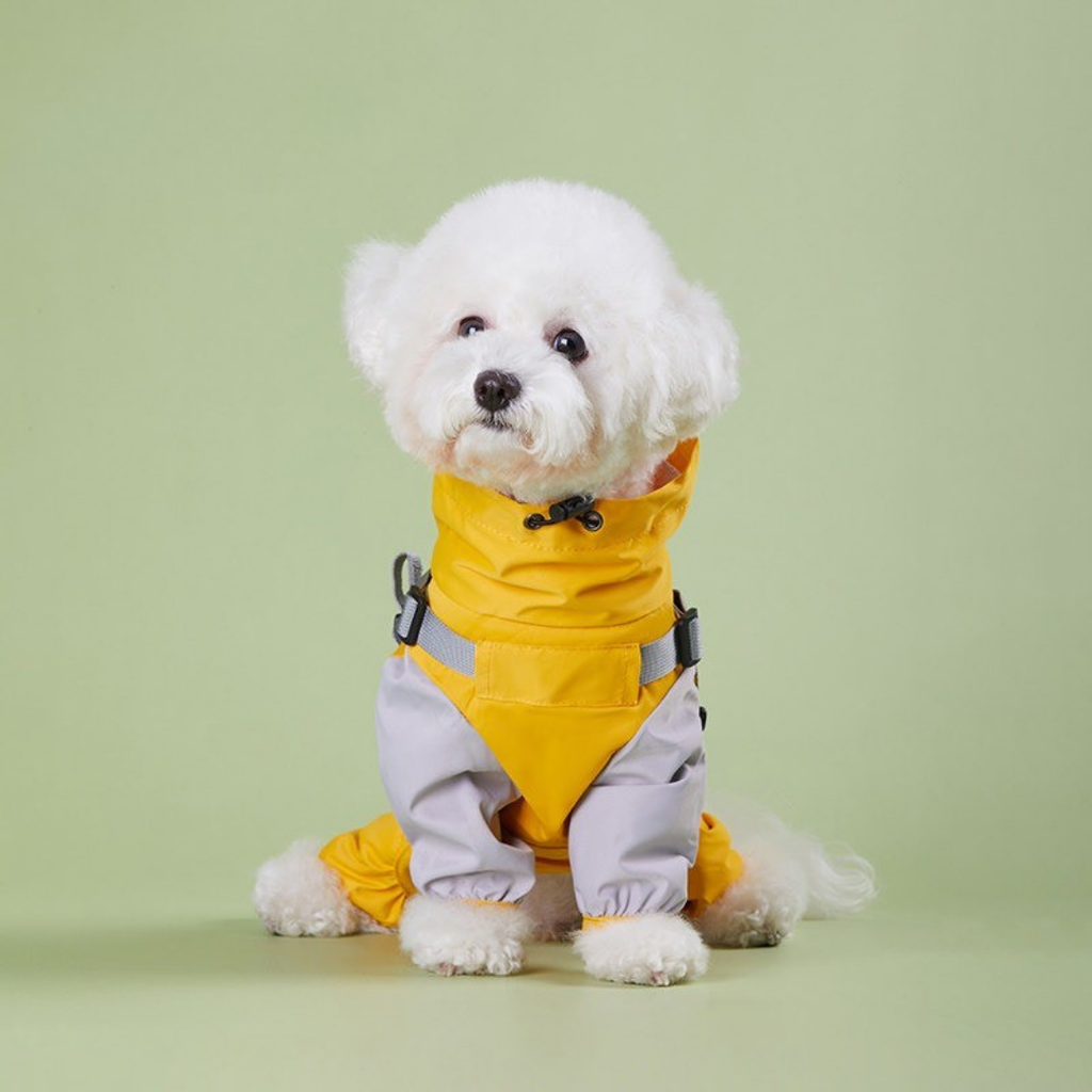 Impermeabile a Quattro Zampe per Cani con Cappuccio Rimovibile Giacca Outdoor Antivento
