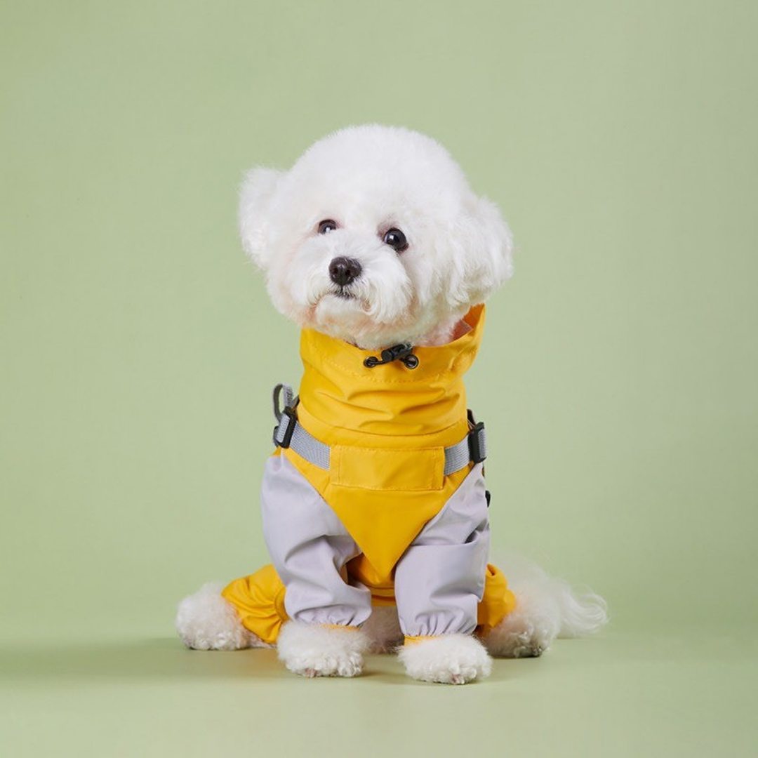 Impermeabile a Quattro Zampe per Cani con Cappuccio Rimovibile Giacca Outdoor Antivento