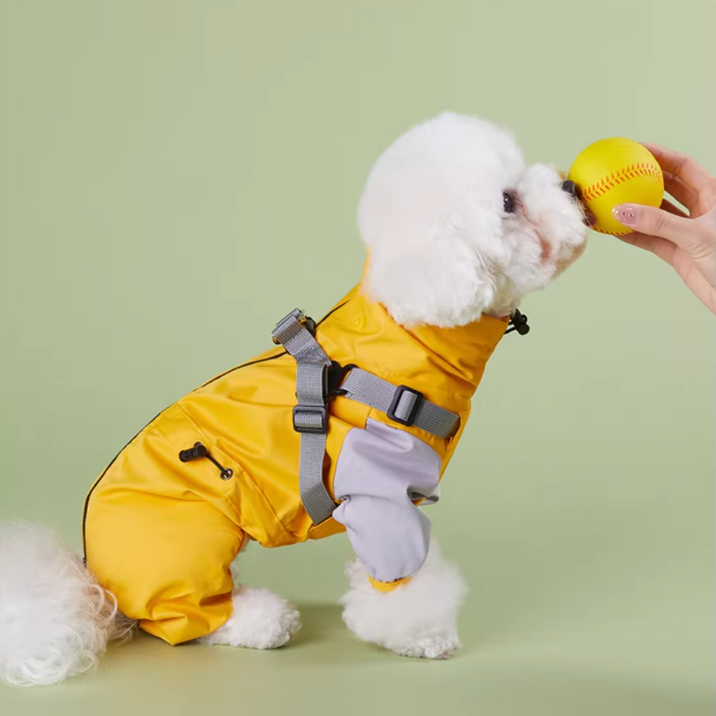 Impermeabile a Quattro Zampe per Cani con Cappuccio Rimovibile Giacca Outdoor Antivento