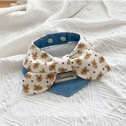 Bandana Triangolare in Denim con Fiocco a Fantasia Omino di Pan di Zenzero