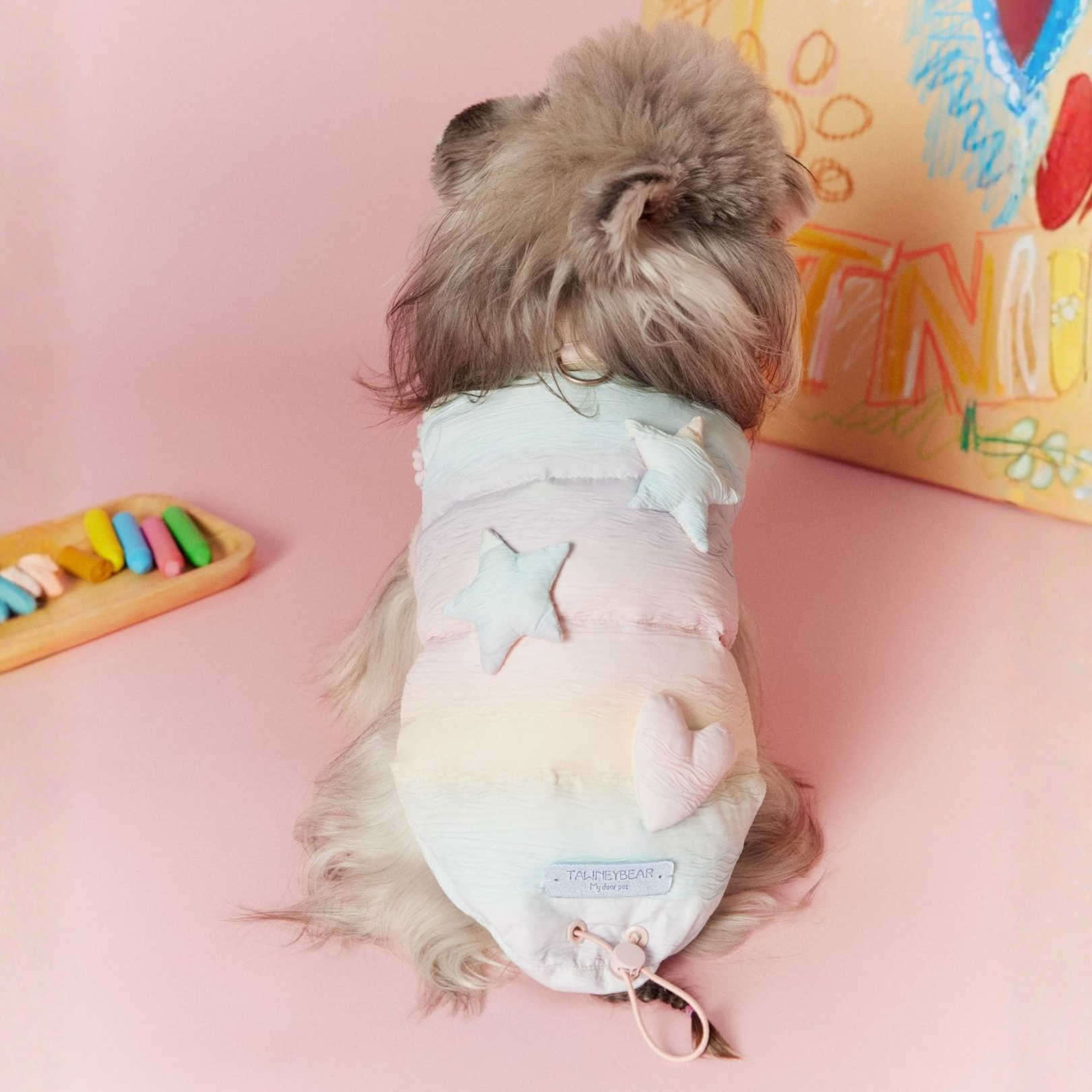 Gilet Imbottito Multicolore Arcobaleno Decorazioni Stella Cuore 90% Piumino d'Anatra