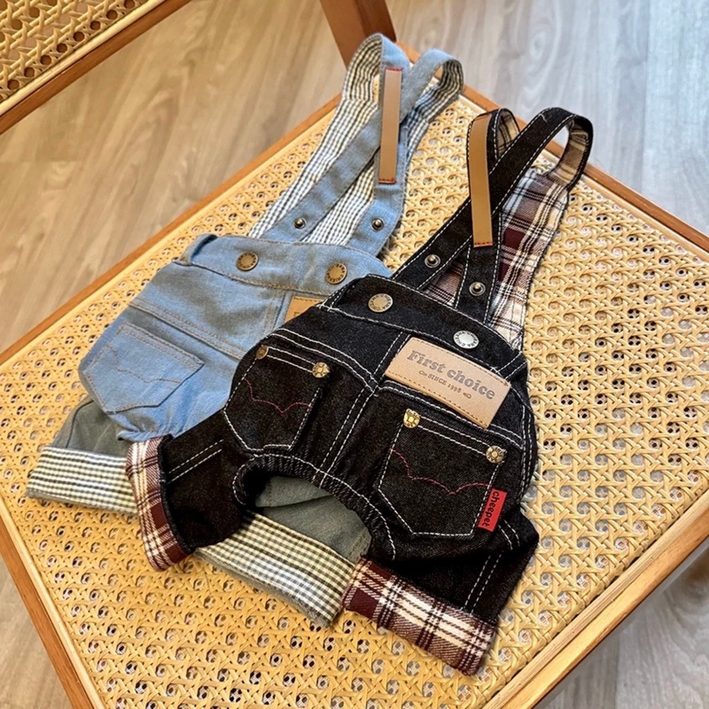 Salopette in Denim con Bretelle Incrociate Regolabili Fodera a Quadri Casual Versatile