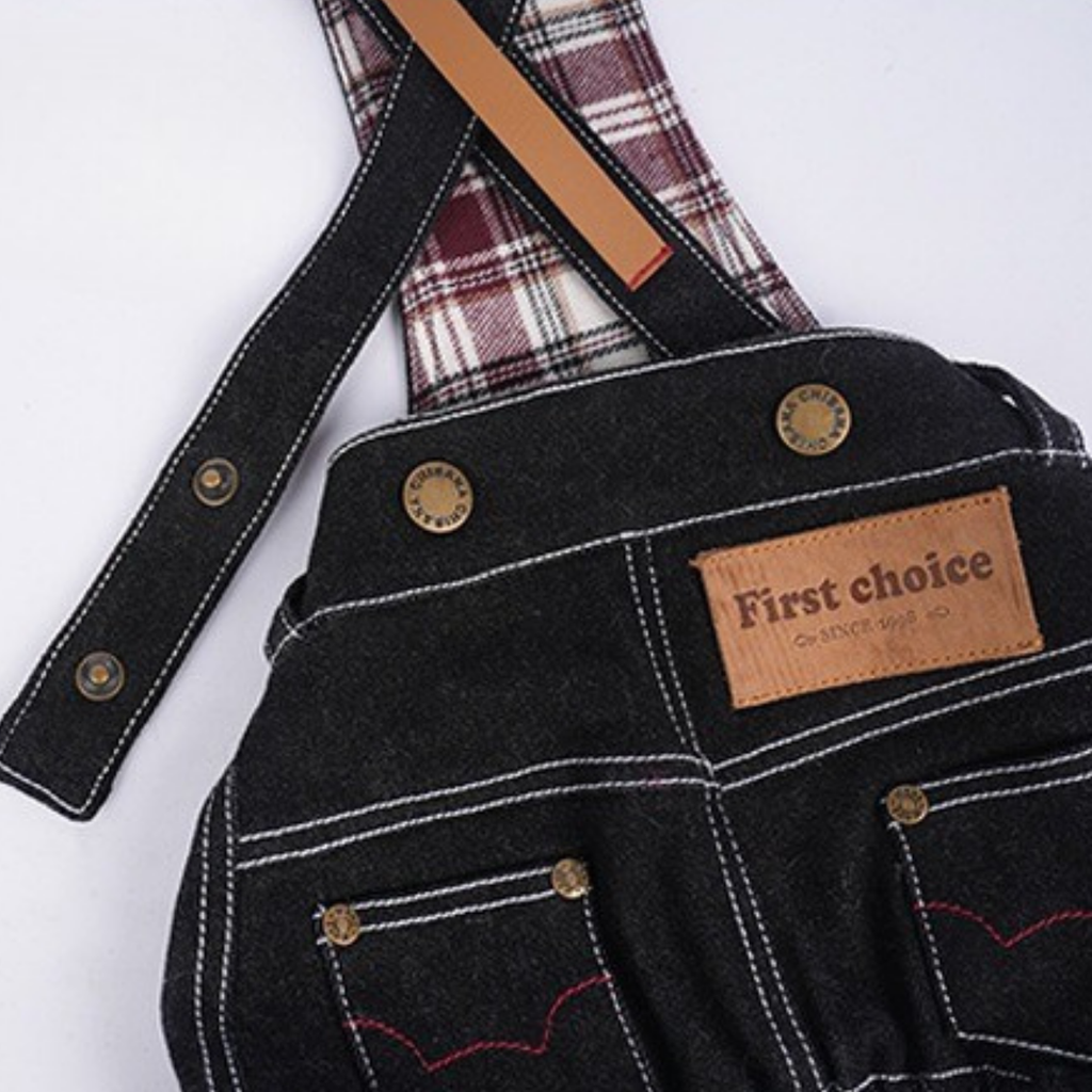 Salopette in Denim con Bretelle Incrociate Regolabili Fodera a Quadri Casual Versatile