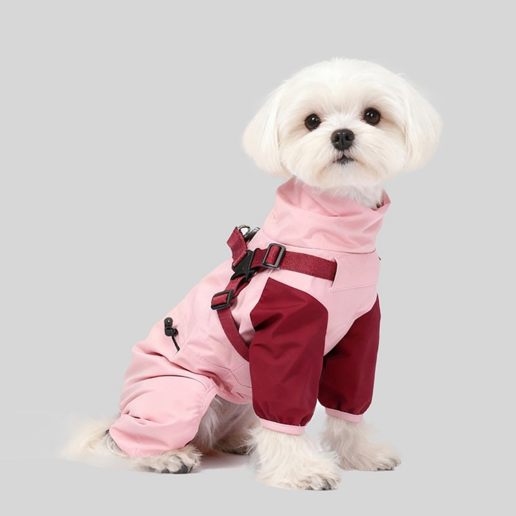 Impermeabile a Quattro Zampe per Cani con Cappuccio Rimovibile Giacca Outdoor Antivento