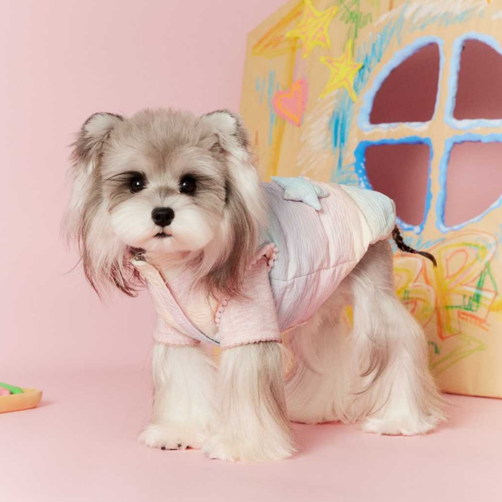 Gilet Imbottito Multicolore Arcobaleno Decorazioni Stella Cuore 90% Piumino d'Anatra
