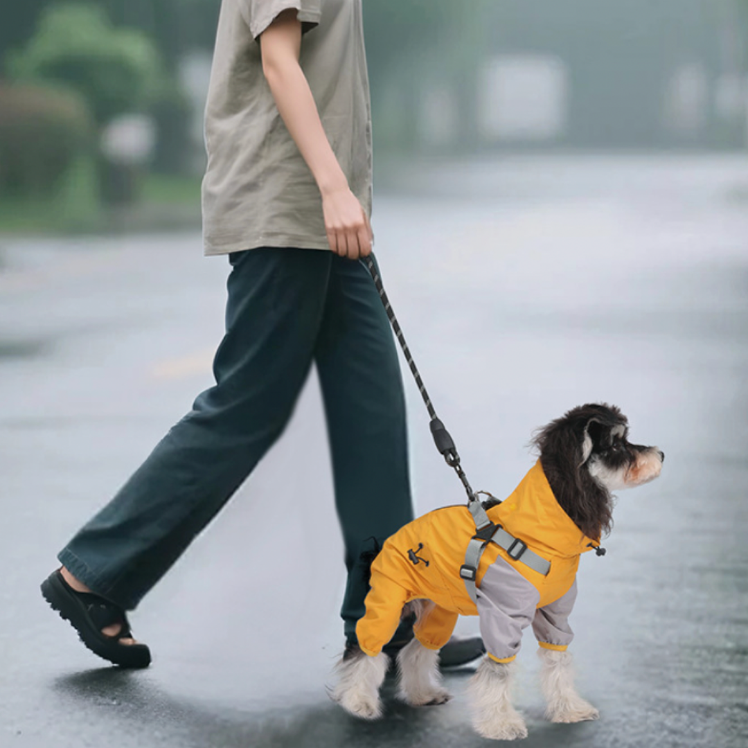 Impermeabile a Quattro Zampe per Cani con Cappuccio Rimovibile Giacca Outdoor Antivento