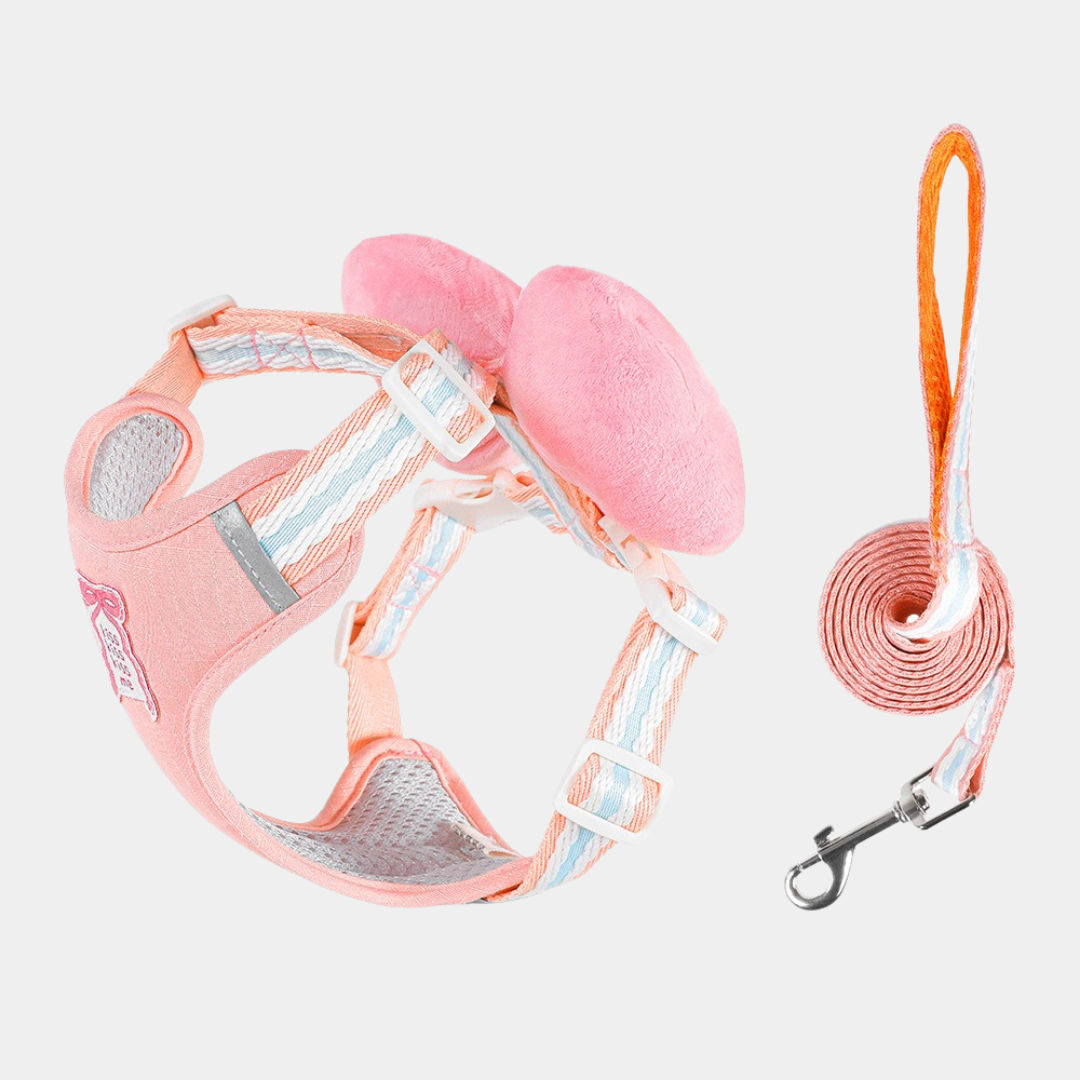 Set Pettorina + Guinzaglio con Grande Fiocco Imbottito Stile Dolce per Cani Gatti