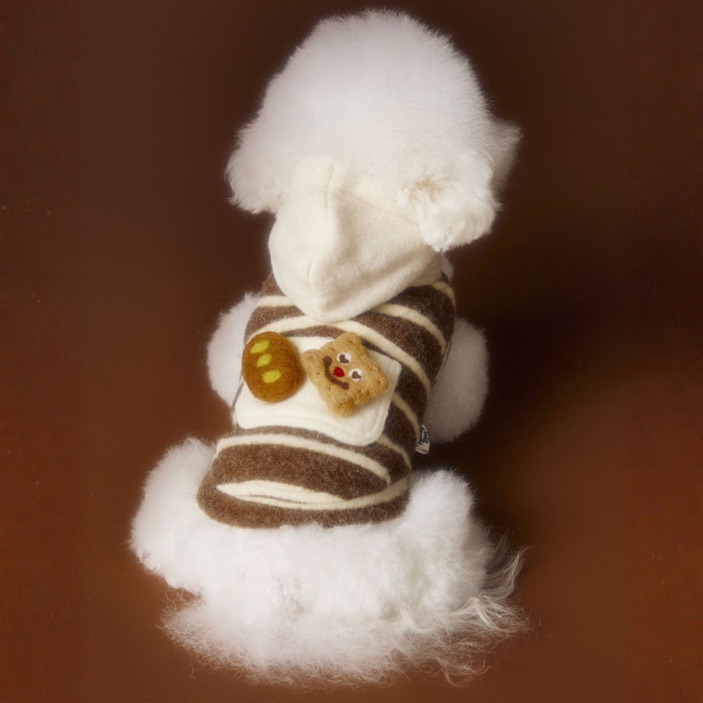 Felpa Gilet con Cappuccio con Tasca Decorazione in Feltro a Forma di Biscotto