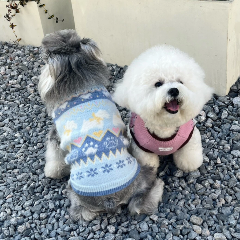 Maglioncino Gilet in Stile Fair Isle con Fantasia Originale Cagnolino e Zampette