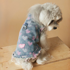 Gilet in Jeans con Bordi Sfrangiati Ricami Cuori Rosa